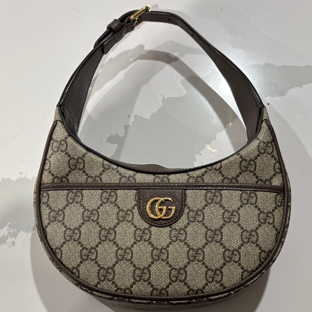 Gucci Beige and Brown Shoulder Bag with Gold Logo